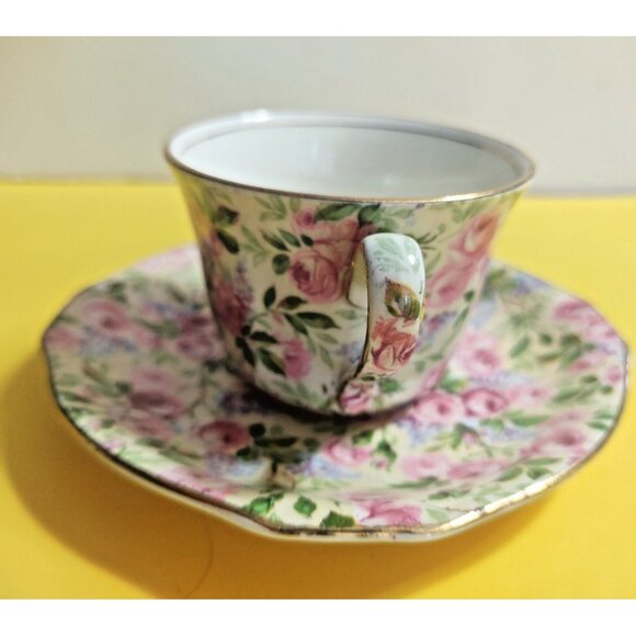 Royal Winton Chintz Style TEA CUP AND SAUCER set "June Roses" 1940's - Picture 3 of 12